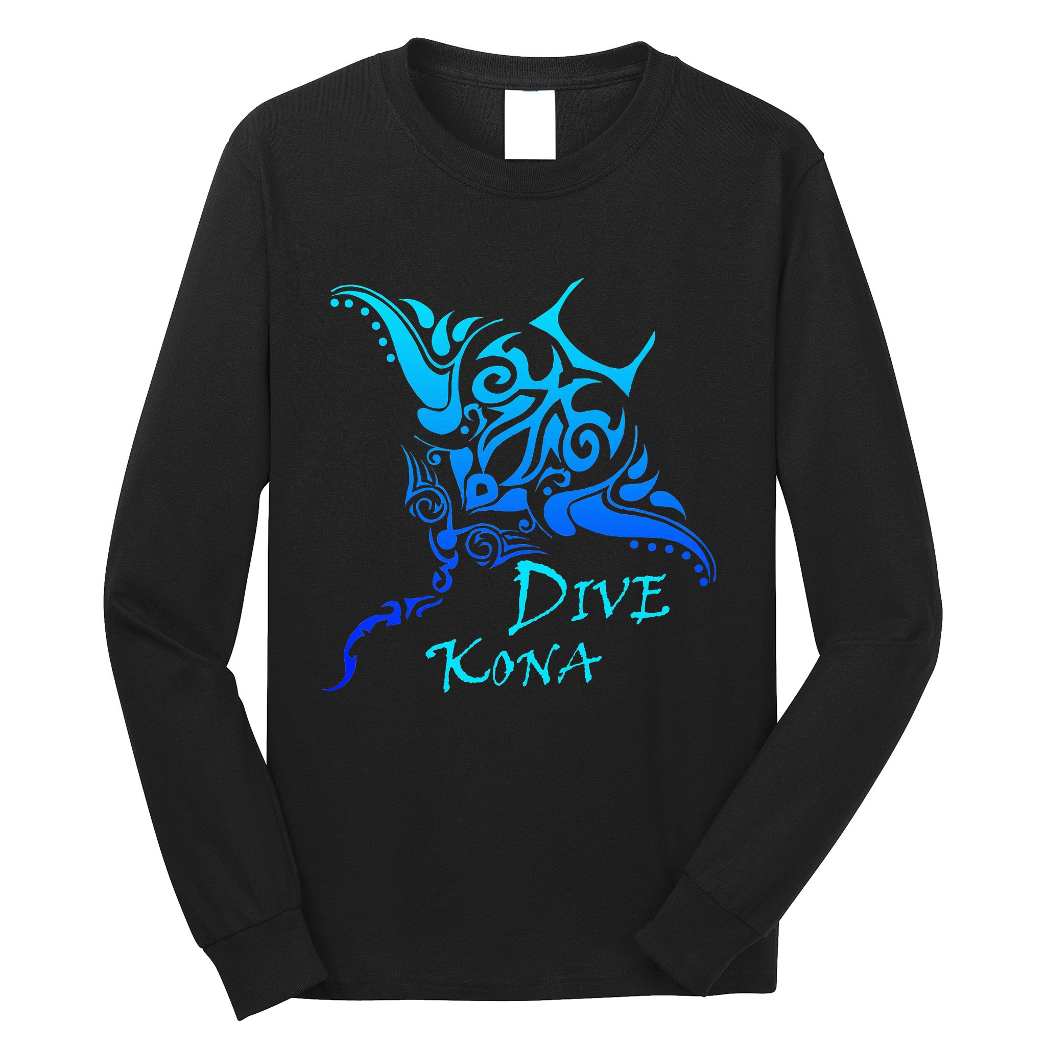 Dive Kona Hawaii Tribal Stingray Polynesian Tattoo Long Sleeve Shirt