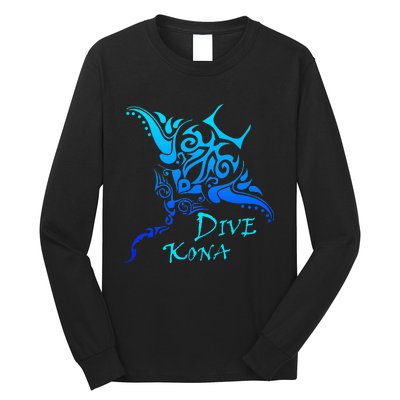 Dive Kona Hawaii Tribal Stingray Polynesian Tattoo Long Sleeve Shirt