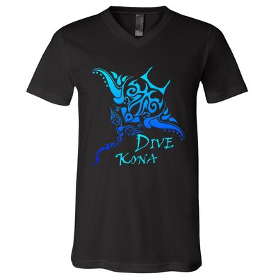 Dive Kona Hawaii Tribal Stingray Polynesian Tattoo V-Neck T-Shirt