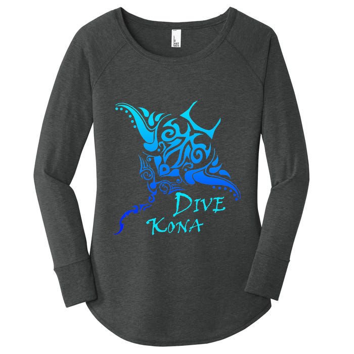 Dive Kona Hawaii Tribal Stingray Polynesian Tattoo Women's Perfect Tri Tunic Long Sleeve Shirt