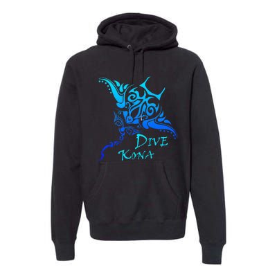 Dive Kona Hawaii Tribal Stingray Polynesian Tattoo Premium Hoodie