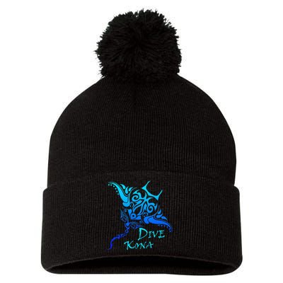 Dive Kona Hawaii Tribal Stingray Polynesian Tattoo Pom Pom 12in Knit Beanie