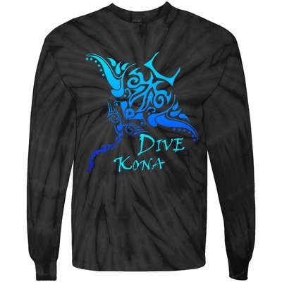 Dive Kona Hawaii Tribal Stingray Polynesian Tattoo Tie-Dye Long Sleeve Shirt