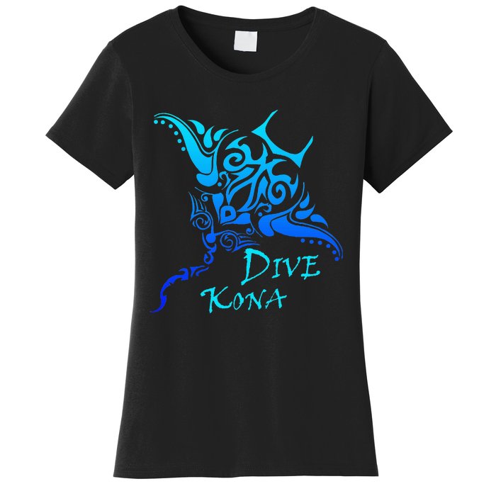 Dive Kona Hawaii Tribal Stingray Polynesian Tattoo Women's T-Shirt