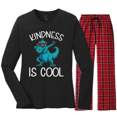 Dino Kindness Is Cool Kindness Women's Long Sleeve Flannel Pajama Set 