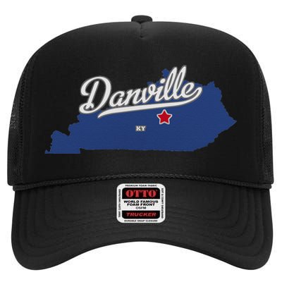 Danville Kentucky KY Map High Crown Mesh Back Trucker Hat