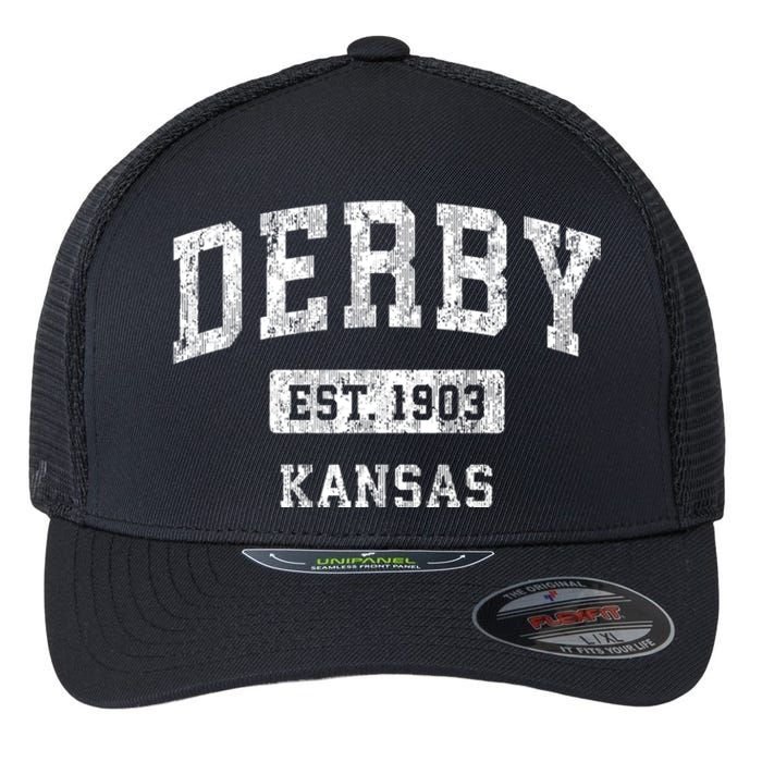 Derby Kansas Ks Vintage Sports Flexfit Unipanel Trucker Cap