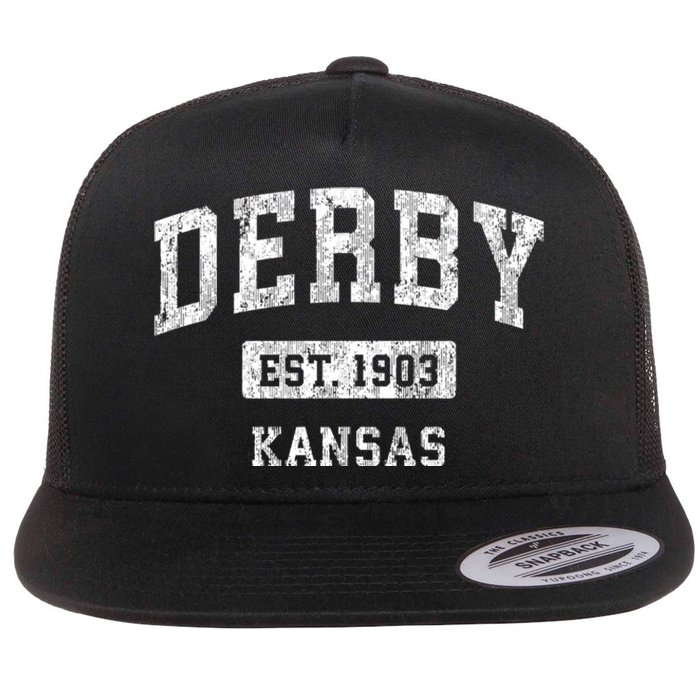 Derby Kansas Ks Vintage Sports Flat Bill Trucker Hat