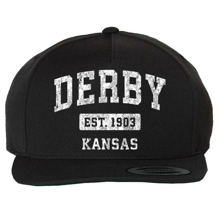 Derby Kansas Ks Vintage Sports Wool Snapback Cap