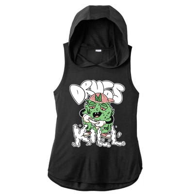 Drugs Kill Marijuana Bud Cartoon Ladies PosiCharge Tri-Blend Wicking Draft Hoodie Tank