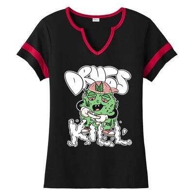 Drugs Kill Marijuana Bud Cartoon Ladies Halftime Notch Neck Tee