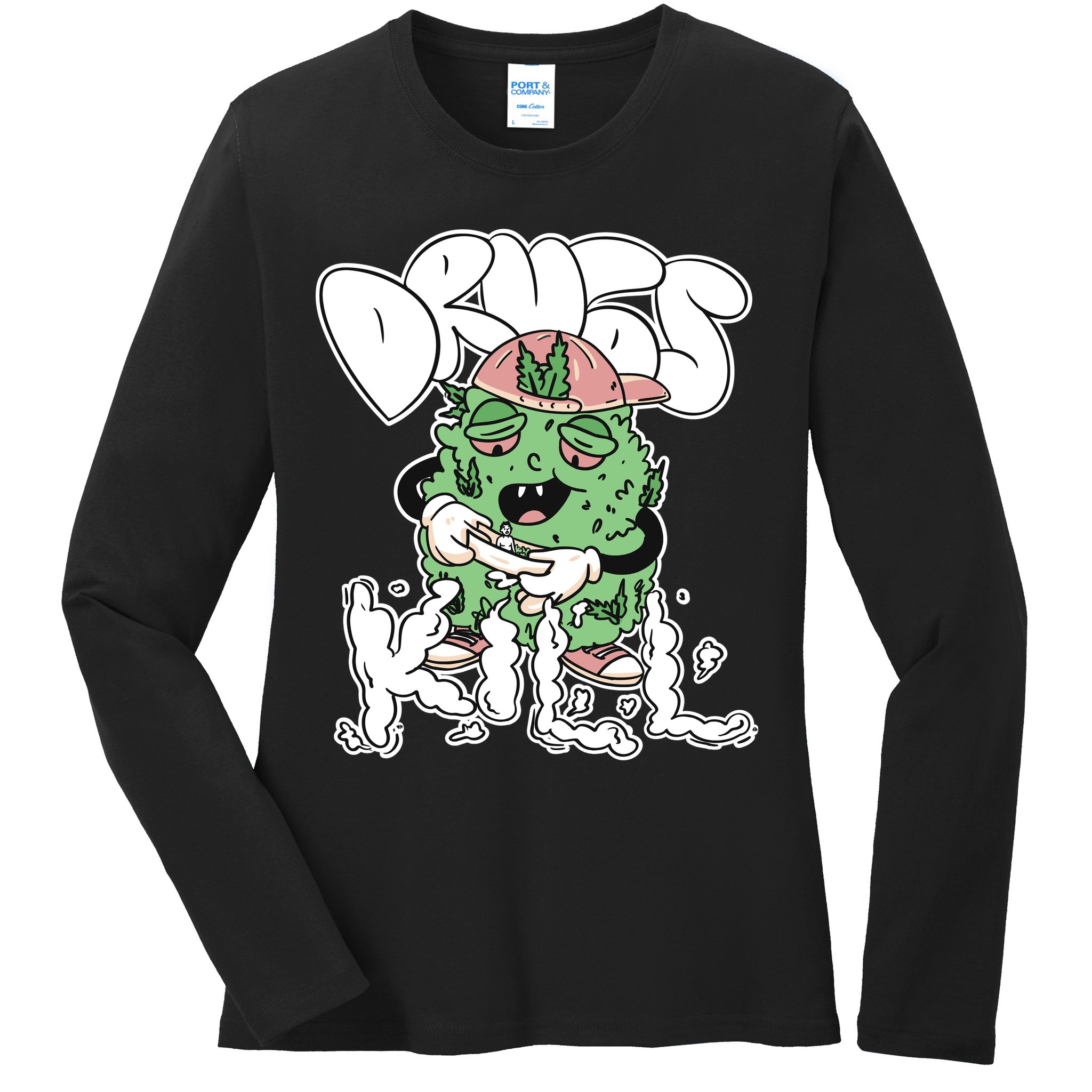 Drugs Kill Marijuana Bud Cartoon Ladies Long Sleeve Shirt