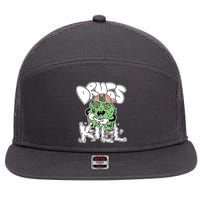 Drugs Kill Marijuana Bud Cartoon 7 Panel Mesh Trucker Snapback Hat