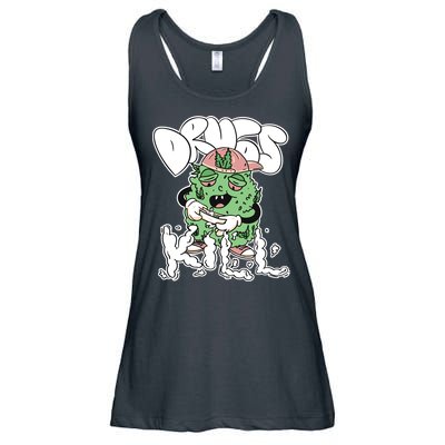 Drugs Kill Marijuana Bud Cartoon Ladies Essential Flowy Tank