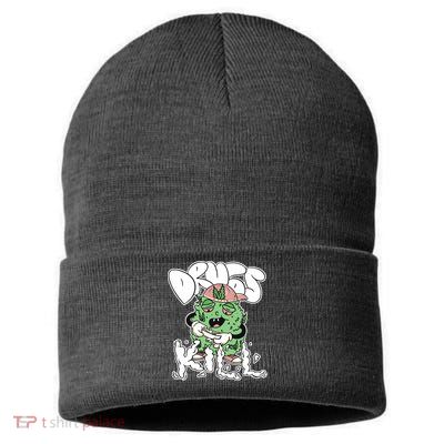 Drugs Kill Marijuana Bud Cartoon Sustainable Knit Beanie