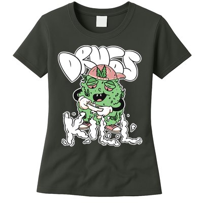 Drugs Kill Marijuana Bud Cartoon Womens T-Shirt