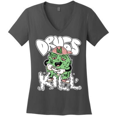 Drugs Kill Marijuana Bud Cartoon Women's V-Neck T-Shirt