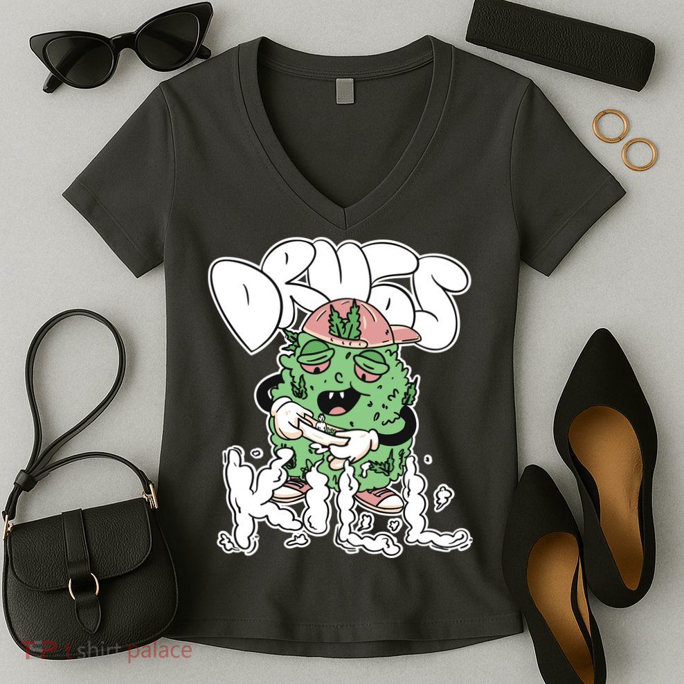Drugs Kill Marijuana Bud Cartoon Women's V-Neck T-Shirt