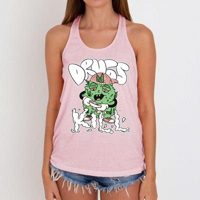 Drugs Kill Marijuana Bud Cartoon Women's Knotted Racerback Tank