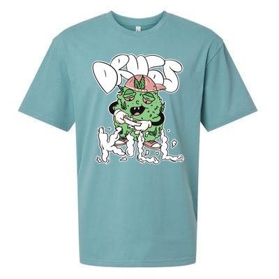 Drugs Kill Marijuana Bud Cartoon Sueded Cloud Jersey T-Shirt