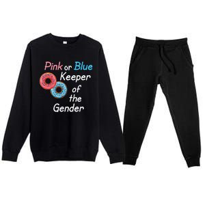 Donuts Keeper Of The Gender Baby Gender Reveal Party Shower Premium Crewneck Sweatsuit Set