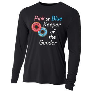 Donuts Keeper Of The Gender Baby Gender Reveal Party Shower Cooling Performance Long Sleeve Crew