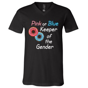 Donuts Keeper Ofthe Gender Baby Gender Reveal Party Shower V-Neck T-Shirt