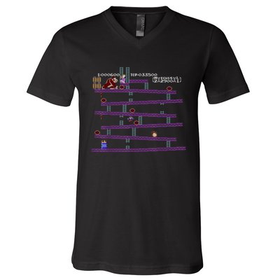 Donkey Kong Retro Arcade Game Screen V-Neck T-Shirt