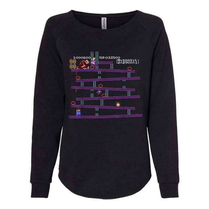 Donkey Kong Retro Arcade Game Screen Womens California Wash Sweatshirt