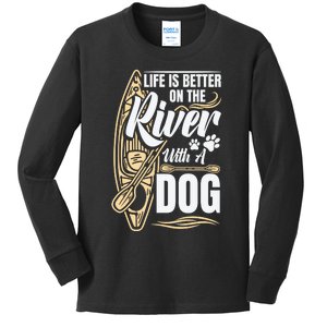 Dog Kayak River Kayaking With Dog Life Vest For Kayaking Dog Gift Kids Long Sleeve Shirt