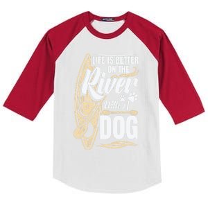 Dog Kayak River Kayaking With Dog Life Vest For Kayaking Dog Gift Kids Colorblock Raglan Jersey