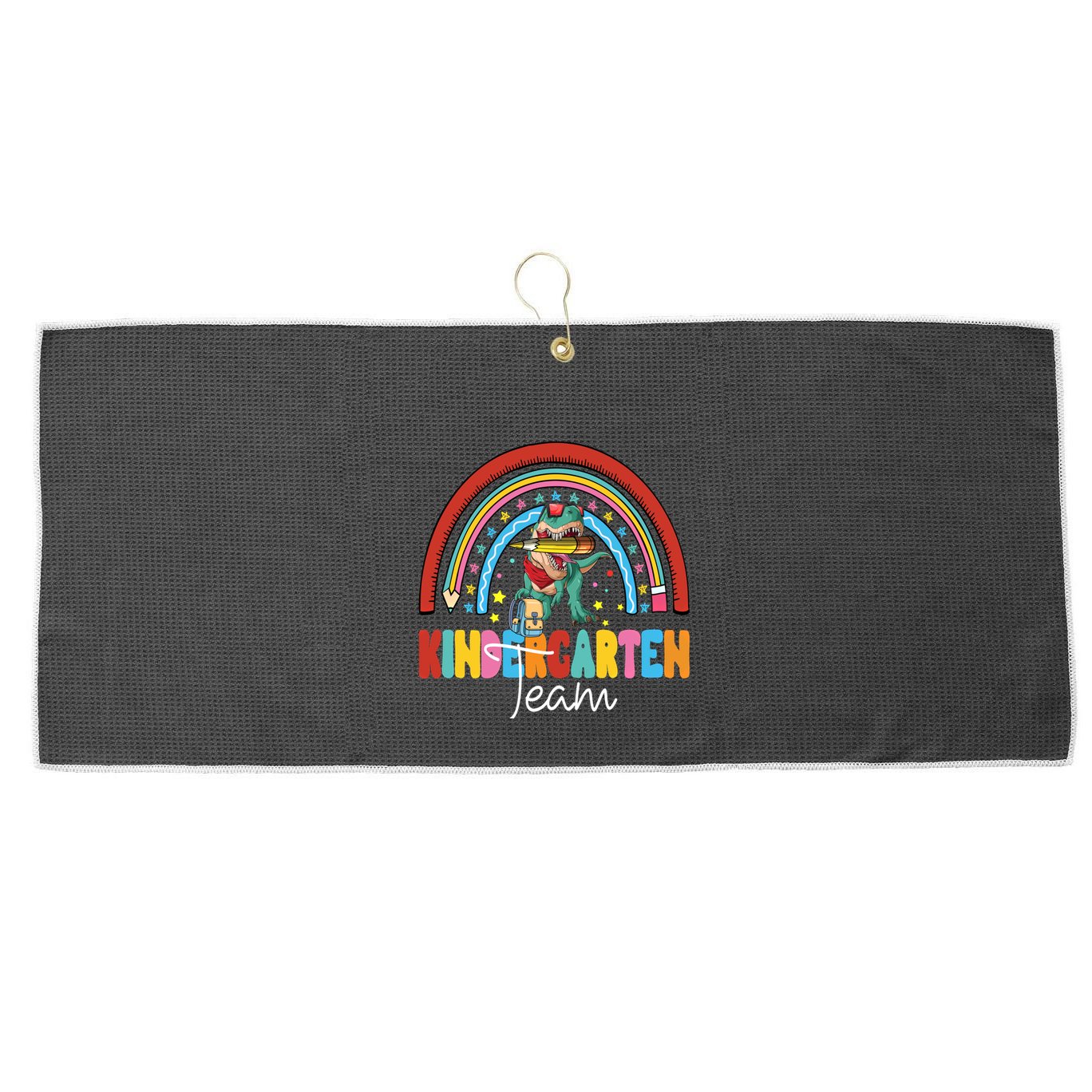 Dinosaur Kindergarten Rainbow First Day Team Kindergarten Gift Large Microfiber Waffle Golf Towel