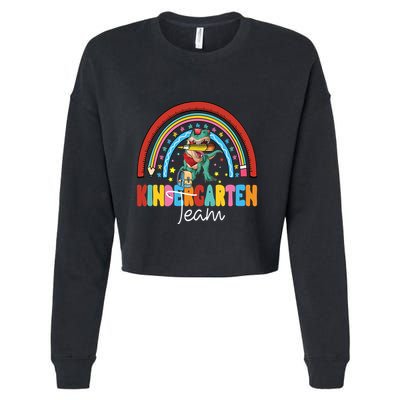Dinosaur Kindergarten Rainbow First Day Team Kindergarten Gift Cropped Pullover Crew