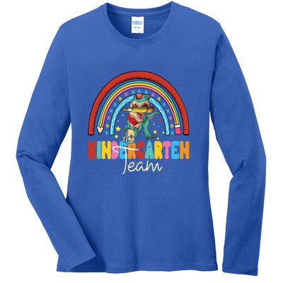 Dinosaur Kindergarten Rainbow First Day Team Kindergarten Gift Ladies Long Sleeve Shirt