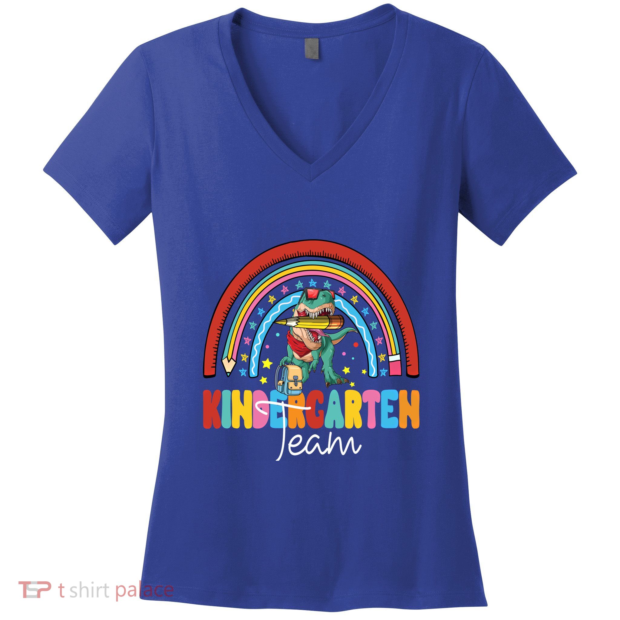 Dinosaur Kindergarten Rainbow First Day Team Kindergarten Gift Women's V-Neck T-Shirt