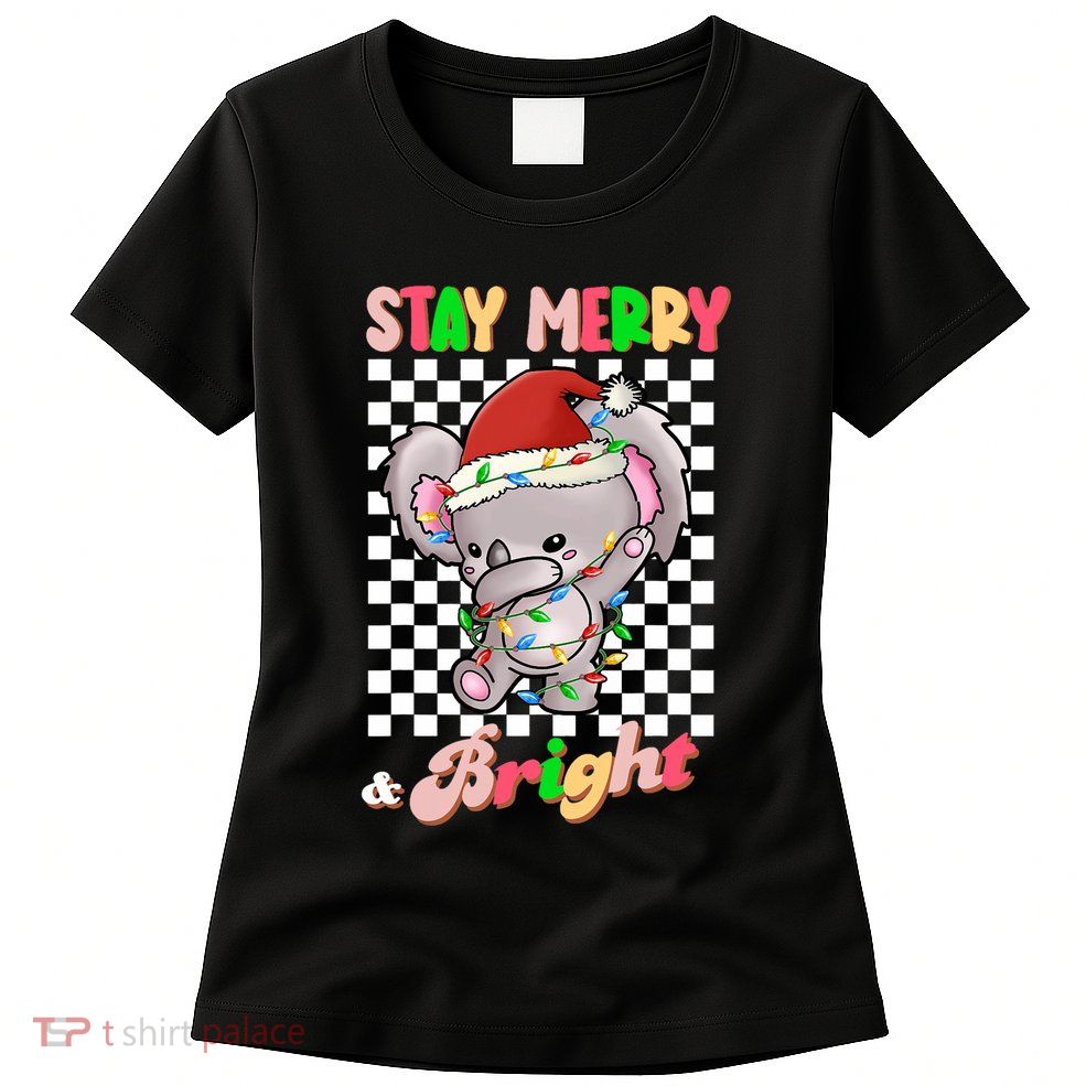 Dabbing Koala Stay Merry And Bright Groovy Christmas Xmas Womens T-Shirt