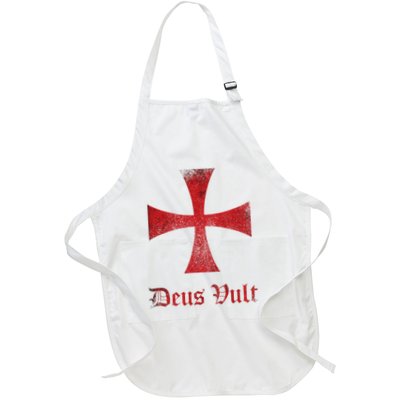 Distressed Knights Templar Cross Deus Vult Crusader Full-Length Apron With Pockets