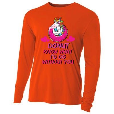 Donut Know What I'd Do Without You Unicorn Valentines Day Cute Gift Cooling Performance Long Sleeve Crew