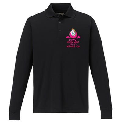 Donut Know What I'd Do Without You Unicorn Valentines Day Cute Gift Performance Long Sleeve Polo