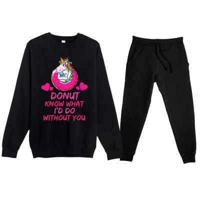 Donut Know What I'd Do Without You Unicorn Valentines Day Cute Gift Premium Crewneck Sweatsuit Set