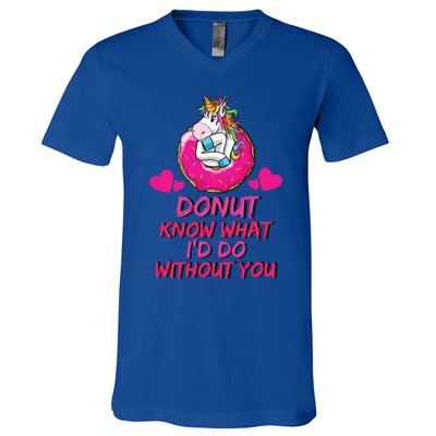 Donut Know What I'd Do Without You Unicorn Valentines Day Cute Gift V-Neck T-Shirt