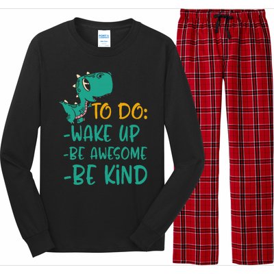 Dino Kindness Wake Up Be Awesome Be Kind Long Sleeve Pajama Set