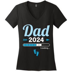 Dad Loading 2024 Father Pregnancy Birth Baby Daddy To Be Women's V-Neck T-Shirt