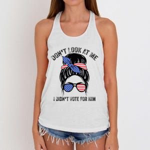 DonT Look At Me I DidnT Vote For Him Messy Bun Usa Flag Women's Knotted Racerback Tank