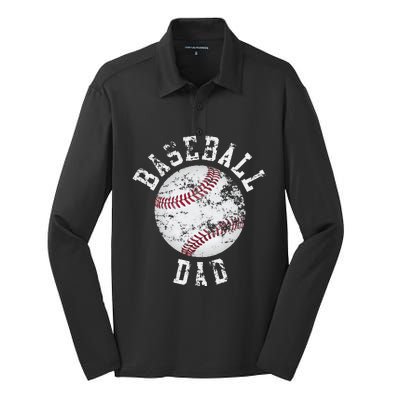 Dad Like A Baseball Dad US Flag Fathers Day Silk Touch Performance Long Sleeve Polo