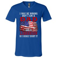 Dad Librarian American Flag Funny Patriotic Gift V-Neck T-Shirt