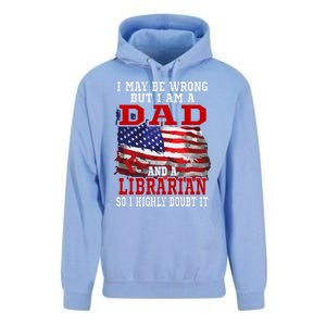 Dad Librarian American Flag Funny Patriotic Gift Unisex Surf Hoodie