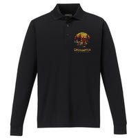 Dadsquatch Like A Dad Way More Squatchy Funny Bigfoot Dad Performance Long Sleeve Polo