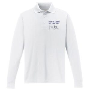 Dont Look At The Cat 90s Retro Graphic Performance Long Sleeve Polo