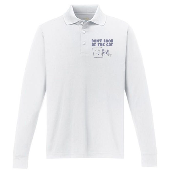 Dont Look At The Cat 90s Retro Graphic Performance Long Sleeve Polo